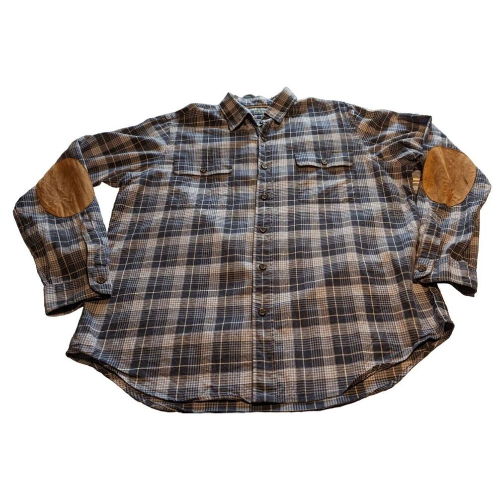 Polo Ralph Lauren Blue Plaid Elbow Patch Shirt XL Dark Academia Professor